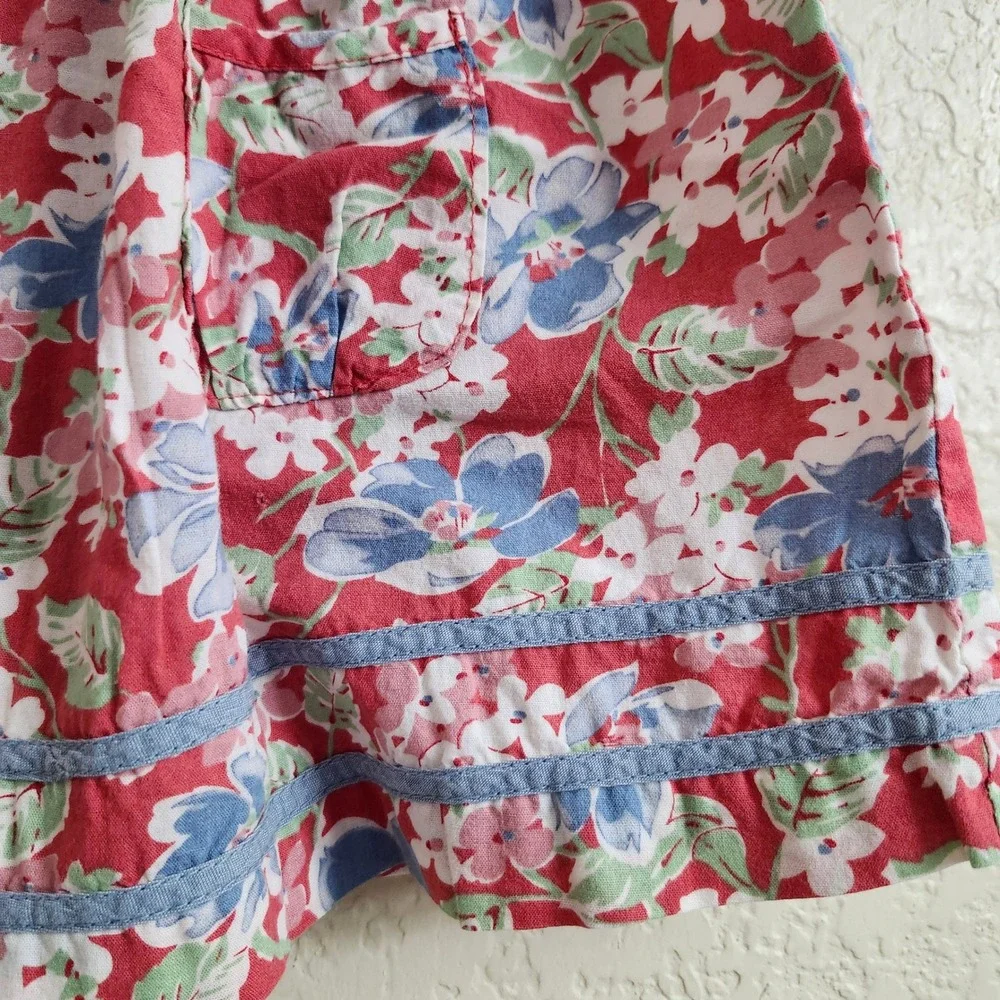 Ralph Lauren Size 24 Months Kid Red Floral Falmouth 100% Cotton Lace Trim Ruffle